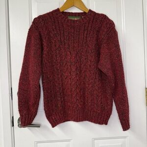 Vintage Outback Red Sweater Womens Sz Small Red Marl Crewneck Chunky Cable Knit‎
